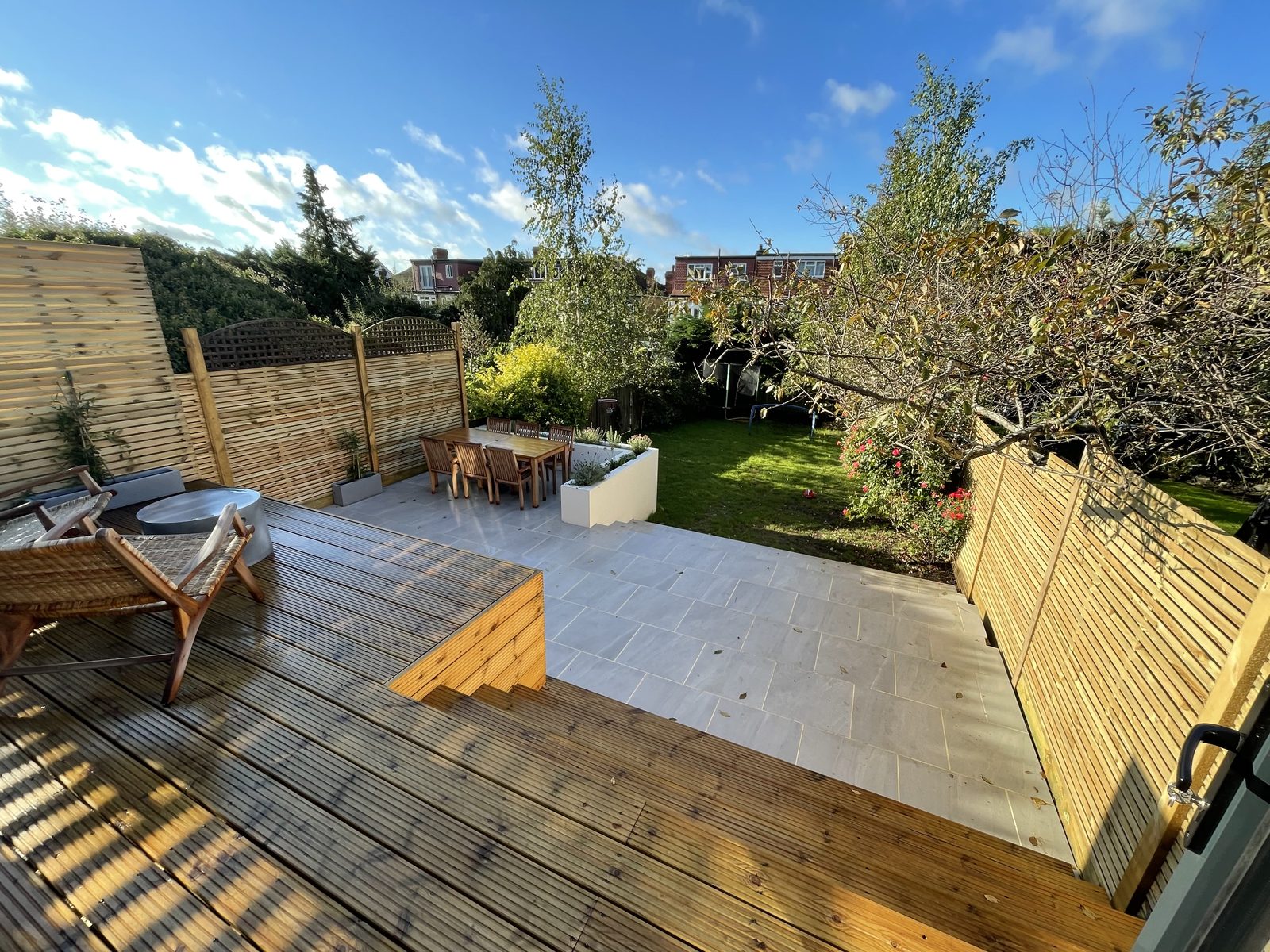 Completed garden landscaping and outdoor living space on Park Way, Wimbledon